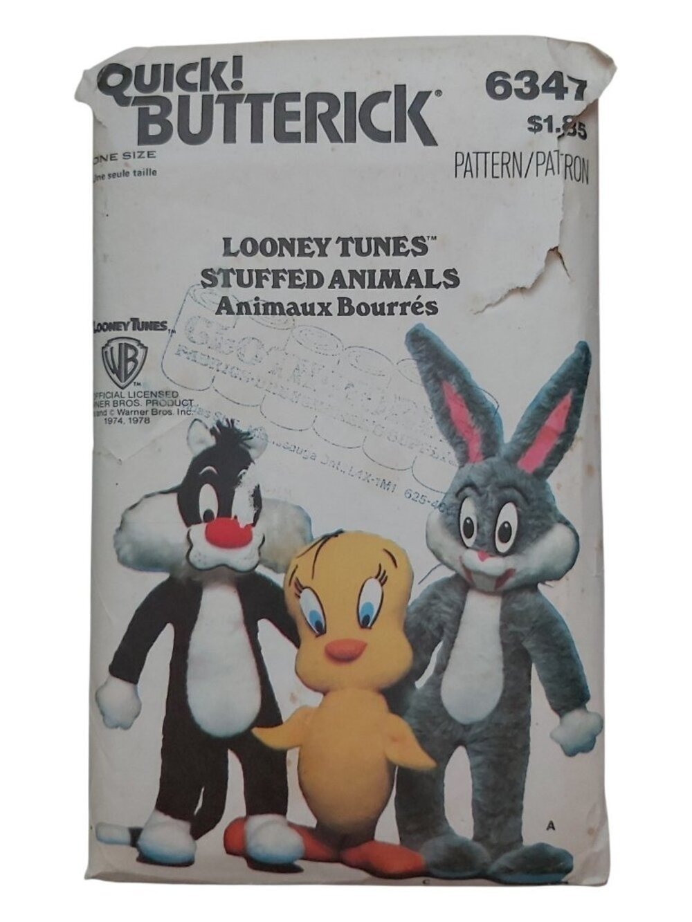 Vintage 1978 Butterick 6347 Looney Tunes Stuffed Animals Sewing Pattern - UNCUT
